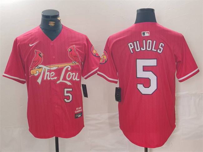 Men's St. Louis Cardinals #5 Albert Pujols Red 2024 City Connect Stitched Baseball Jersey